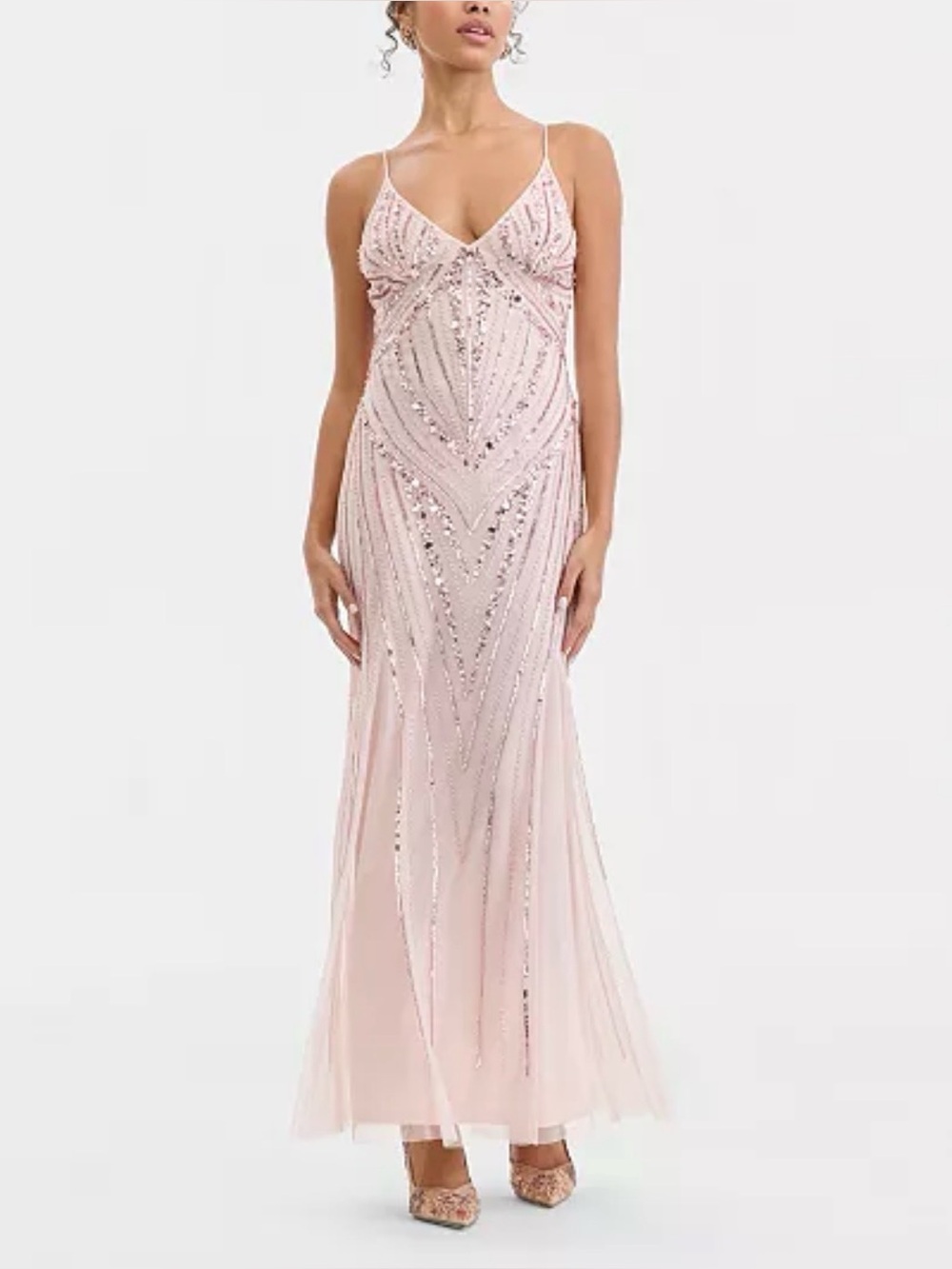 Pink Sequin-Embellished V-Neck Dress